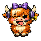 UtterleyFabulous mascot, a Highland cow wearing a headset